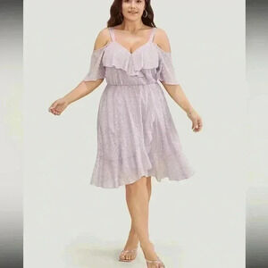 NWT!geometric ruffle trim cold shoulder pocket wrap dress size 14–16 or 1X